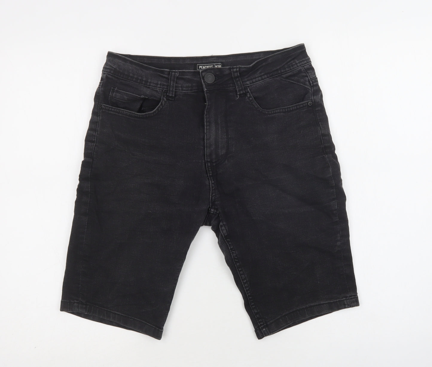 Peacocks Mens Black  Cotton Chino Shorts Size 30 L11 in Regular Button