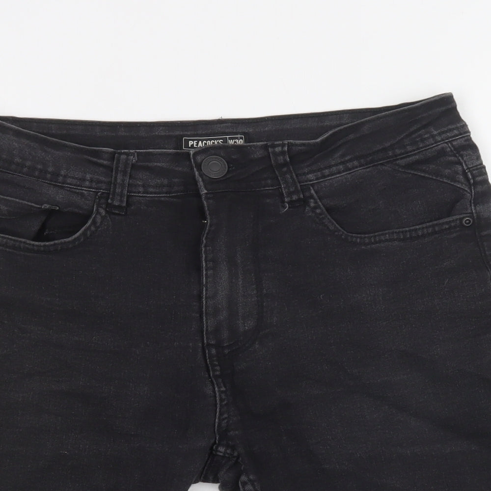 Peacocks Mens Black  Cotton Chino Shorts Size 30 L11 in Regular Button