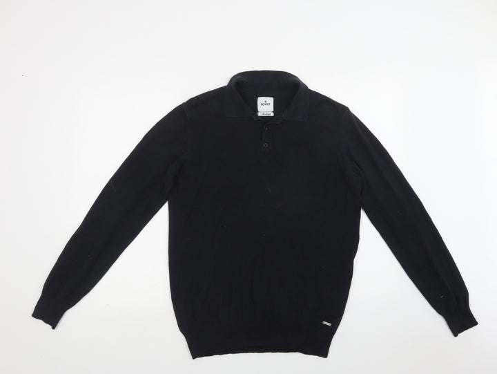 Soviet Mens Blue Collared Cotton Pullover Jumper Size M