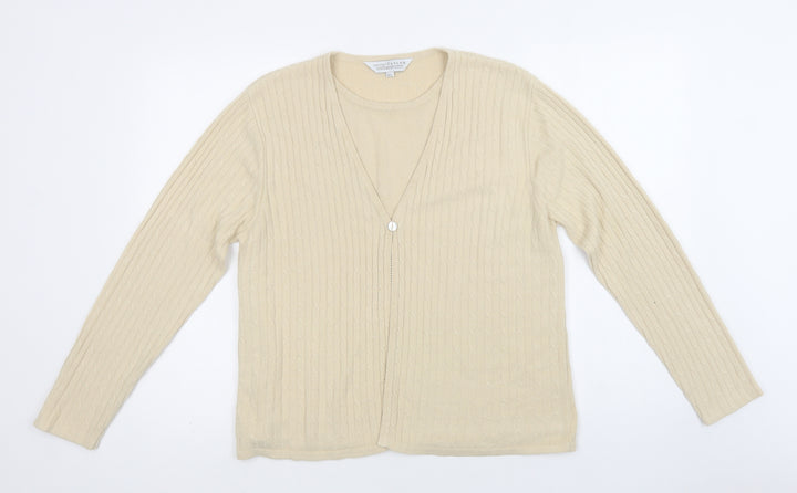 Carolyn Taylor Womens Beige V-Neck Acrylic Cardigan Jumper Size L