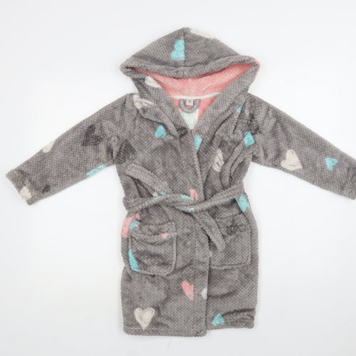 TU Girls Grey Geometric Polyester Kimono Robe Size 5-6 Years   - Heart Print