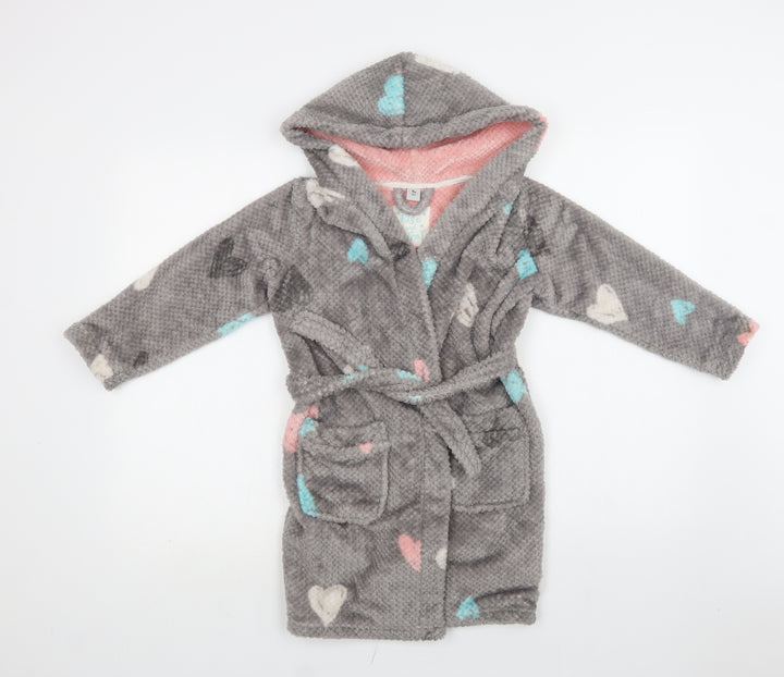 TU Girls Grey Geometric Polyester Kimono Robe Size 5-6 Years - Heart Print