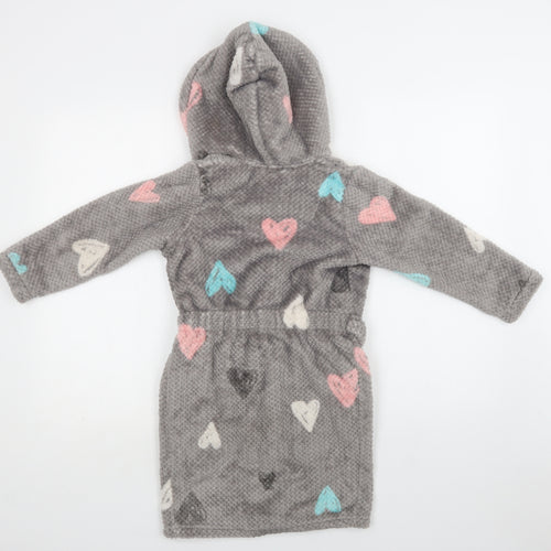 TU Girls Grey Geometric Polyester Kimono Robe Size 5-6 Years   - Heart Print