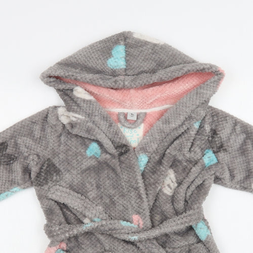 TU Girls Grey Geometric Polyester Kimono Robe Size 5-6 Years   - Heart Print
