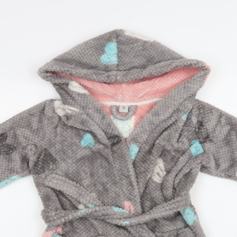 TU Girls Grey Geometric Polyester Kimono Robe Size 5-6 Years   - Heart Print