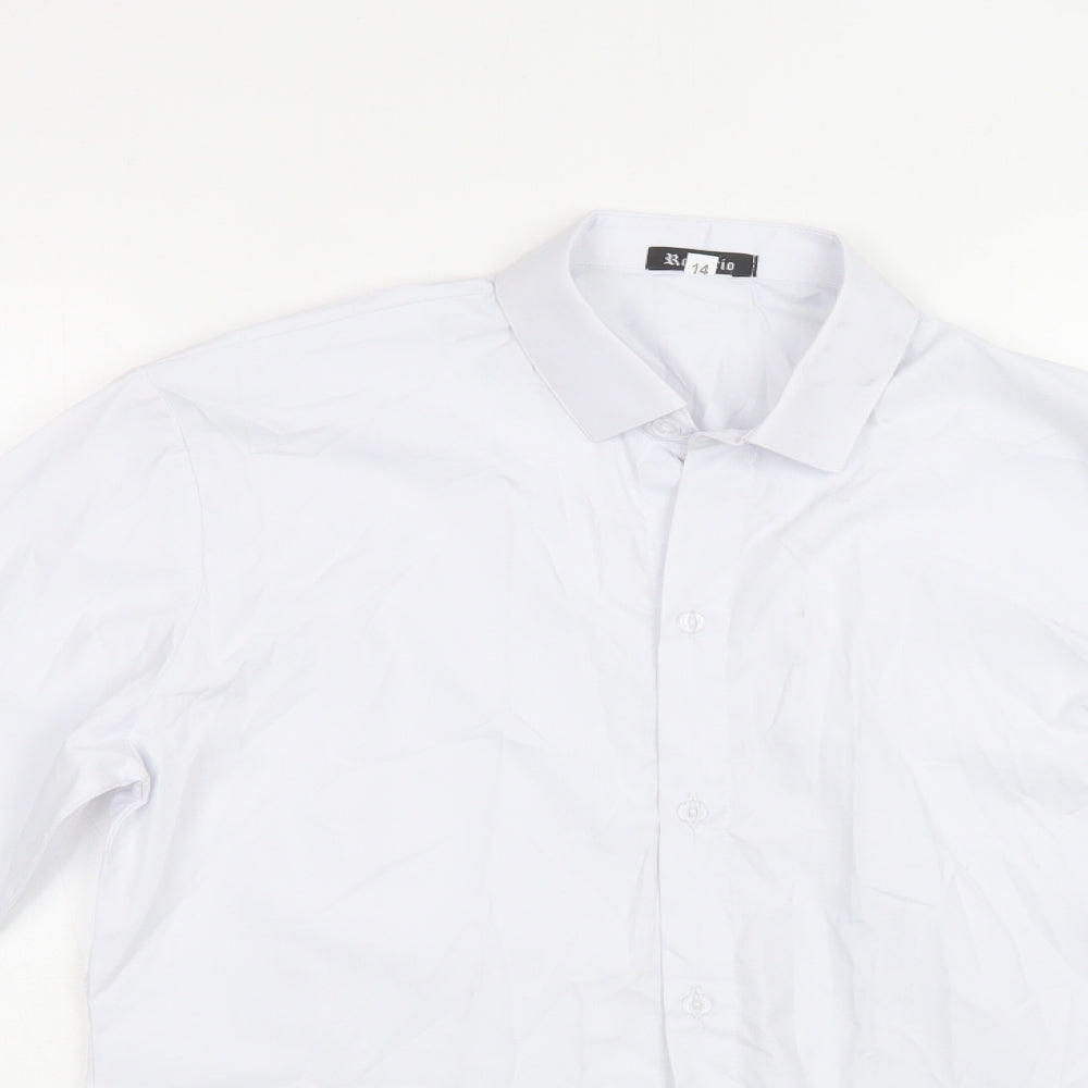 Romario Womens White  Polyester Basic Button-Up Size 14 Collared