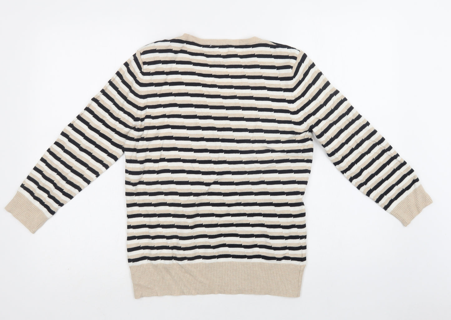 CC Womens Beige V-Neck Geometric Viscose Henley Jumper Size M