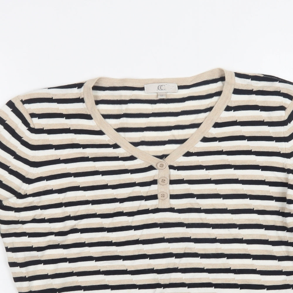 CC Womens Beige V-Neck Geometric Viscose Henley Jumper Size M