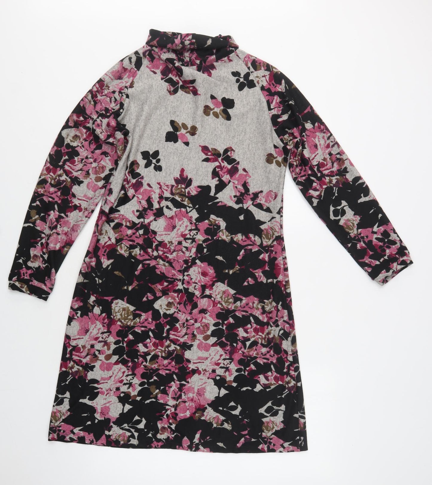 Autonomy Womens Grey Floral  Jumper Dress  Size M  Roll Neck