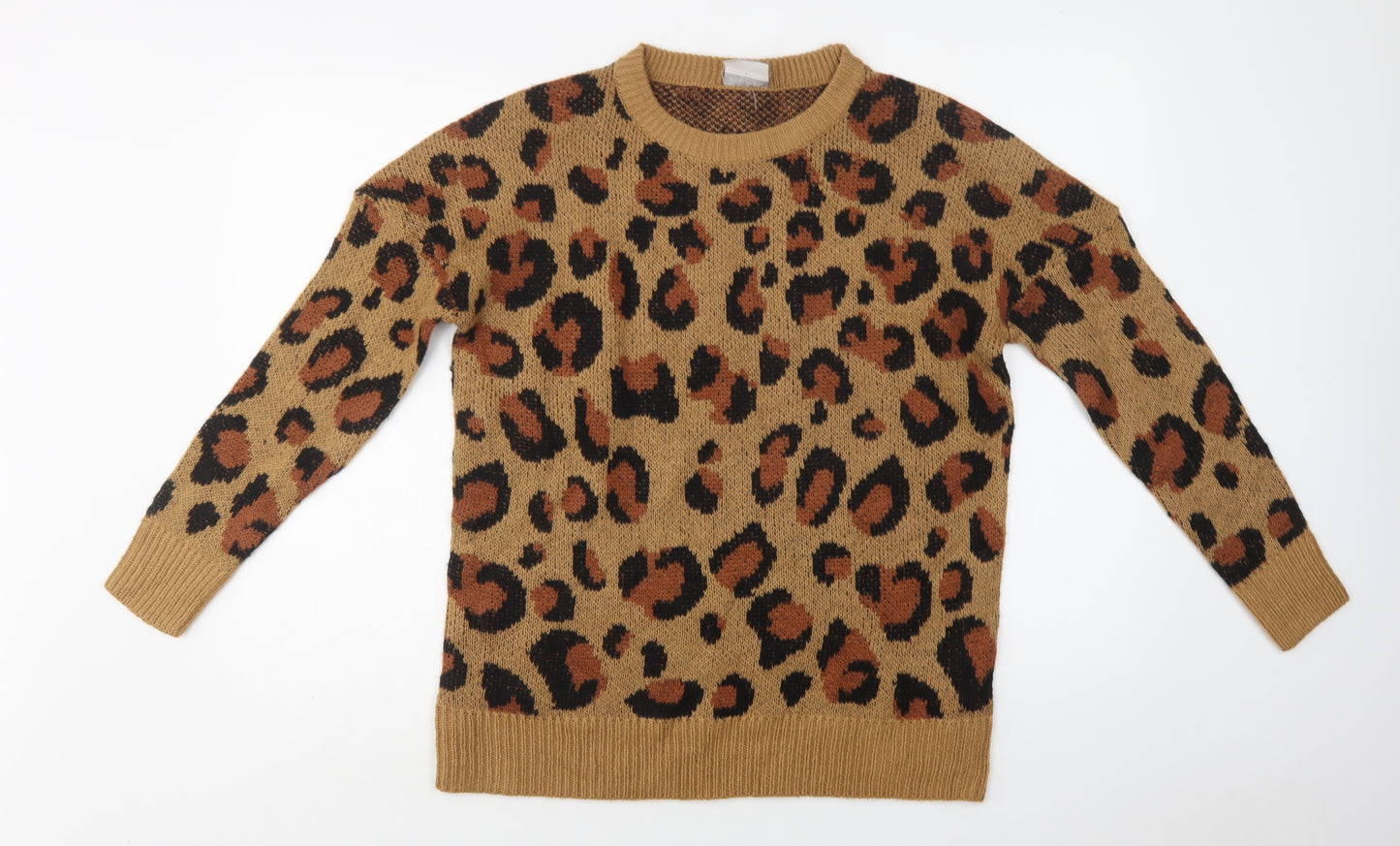 Beloved Womens Brown Crew Neck Animal Print Acrylic Pullover Jumper Size L