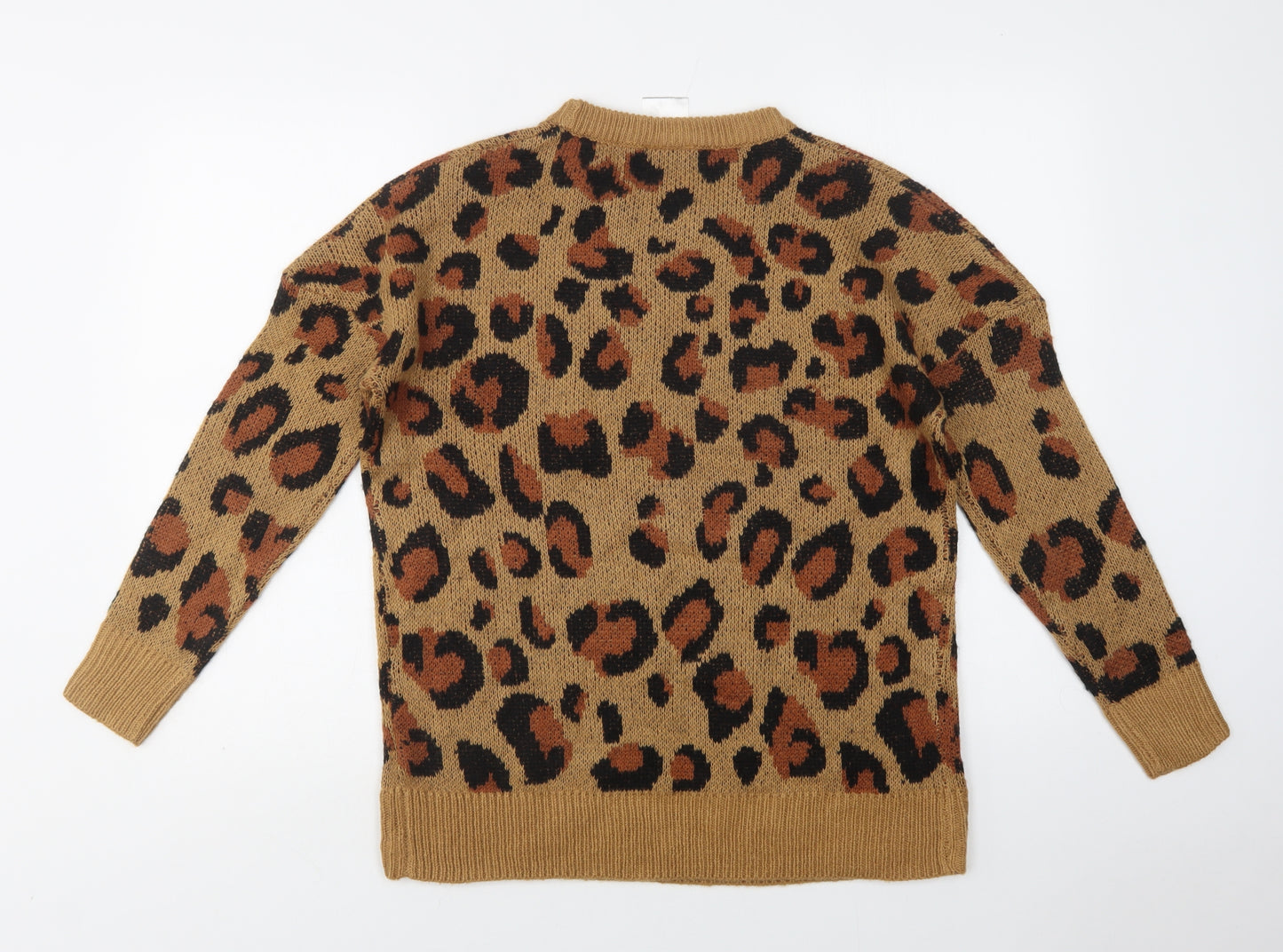 Beloved Womens Brown Crew Neck Animal Print Acrylic Pullover Jumper Size L
