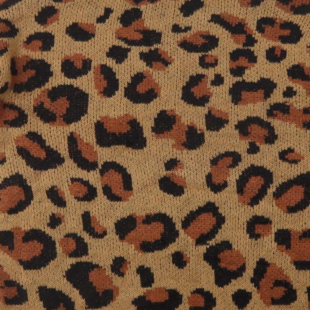 Beloved Womens Brown Crew Neck Animal Print Acrylic Pullover Jumper Size L