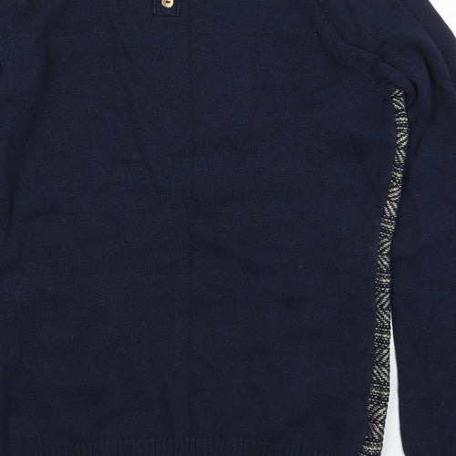 NEXT Womens Blue Round Neck Geometric Cotton Pullover Jumper Size 10