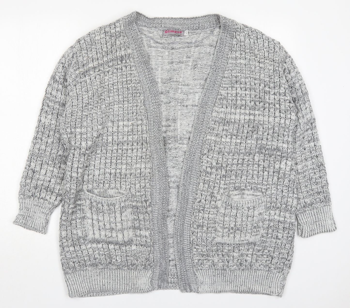 Glimpse Womens Grey V-Neck  Acrylic Cardigan Jumper Size L