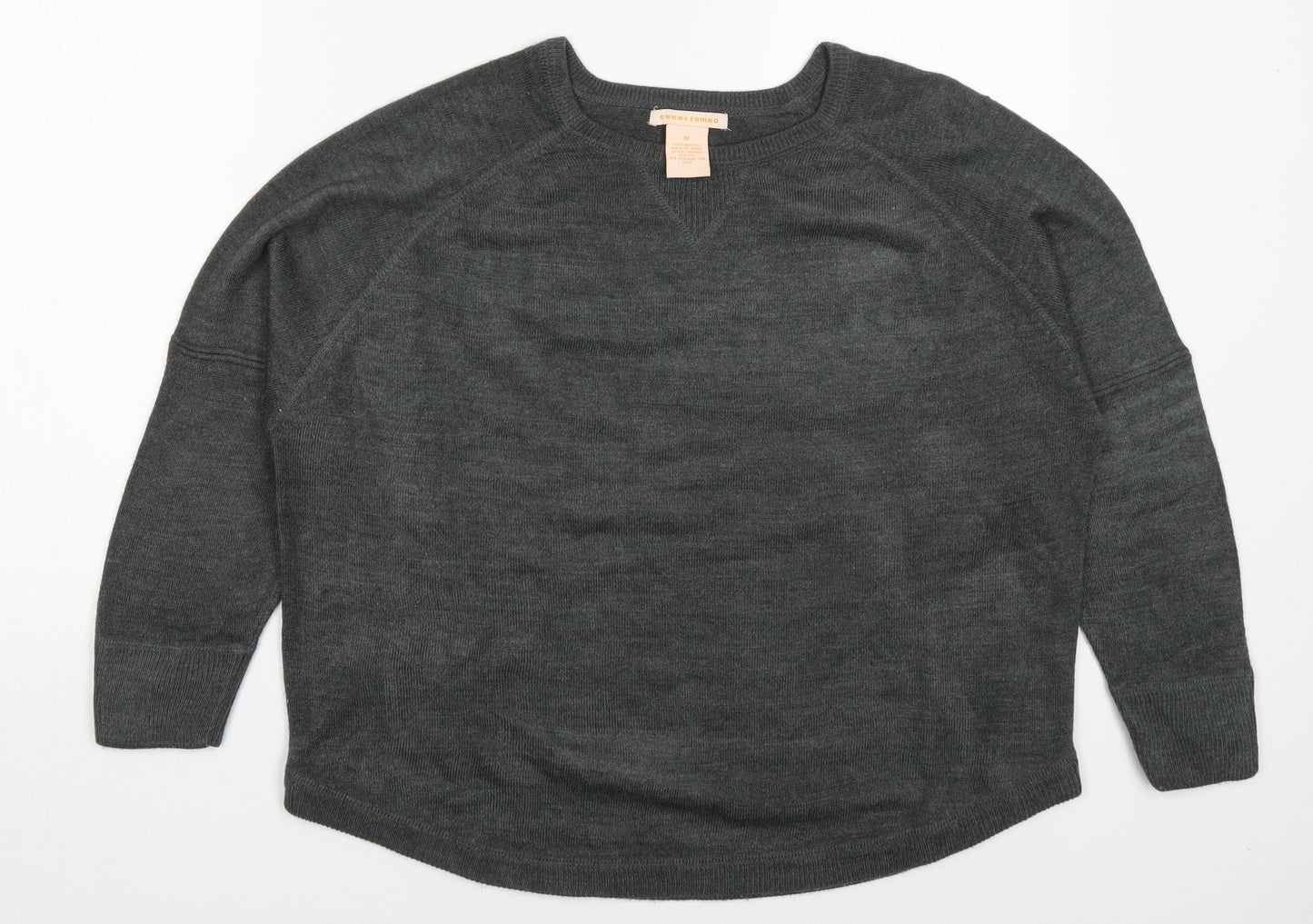 Sweet Romeo Womens Grey Round Neck  Acrylic Pullover Jumper Size M