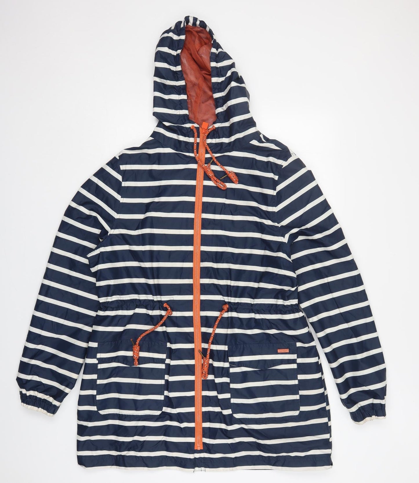Weird Fish Womens Blue Striped  Rain Coat Coat Size 16  Zip