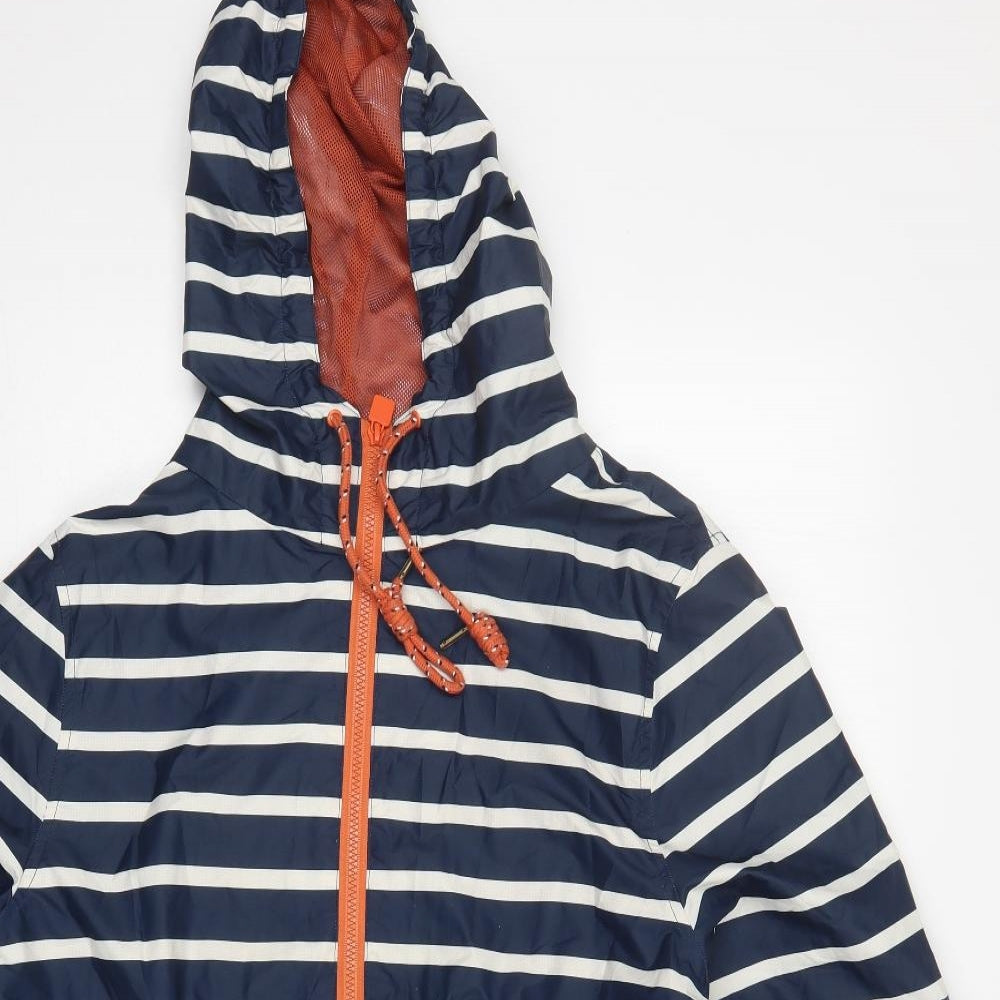 Weird Fish Womens Blue Striped  Rain Coat Coat Size 16  Zip