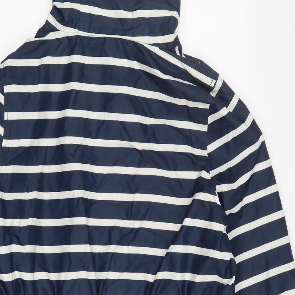 Weird Fish Womens Blue Striped  Rain Coat Coat Size 16  Zip