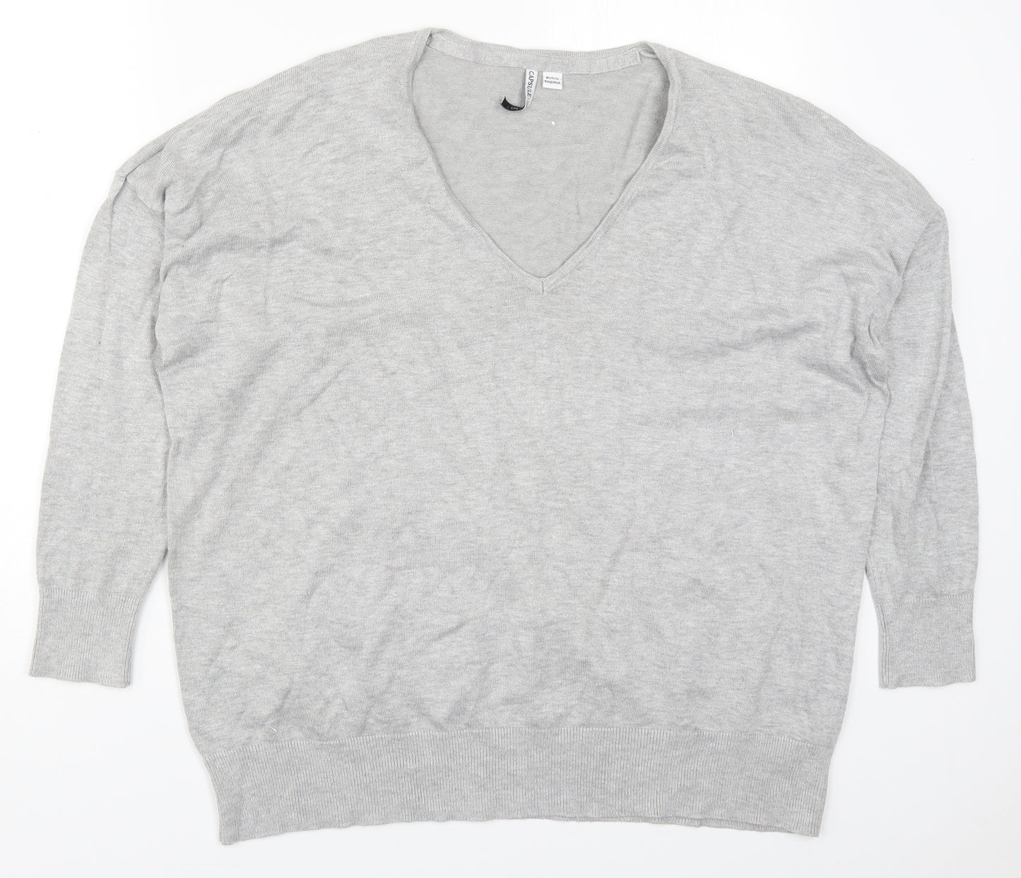Capsule Womens Grey V-Neck  Viscose Pullover Jumper Size 20