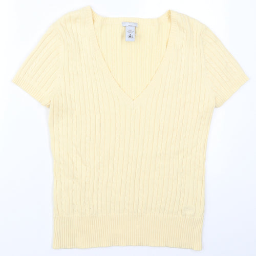 IZOD Womens Beige V-Neck  Cotton Pullover Jumper Size M