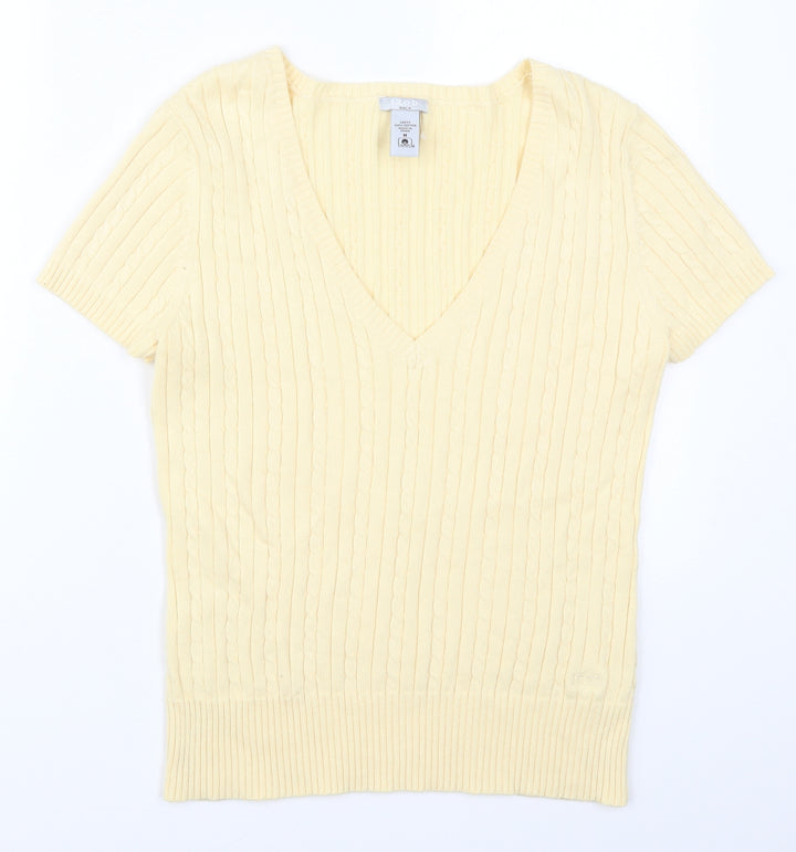 IZOD Womens Beige V-Neck Cotton Pullover Jumper Size M