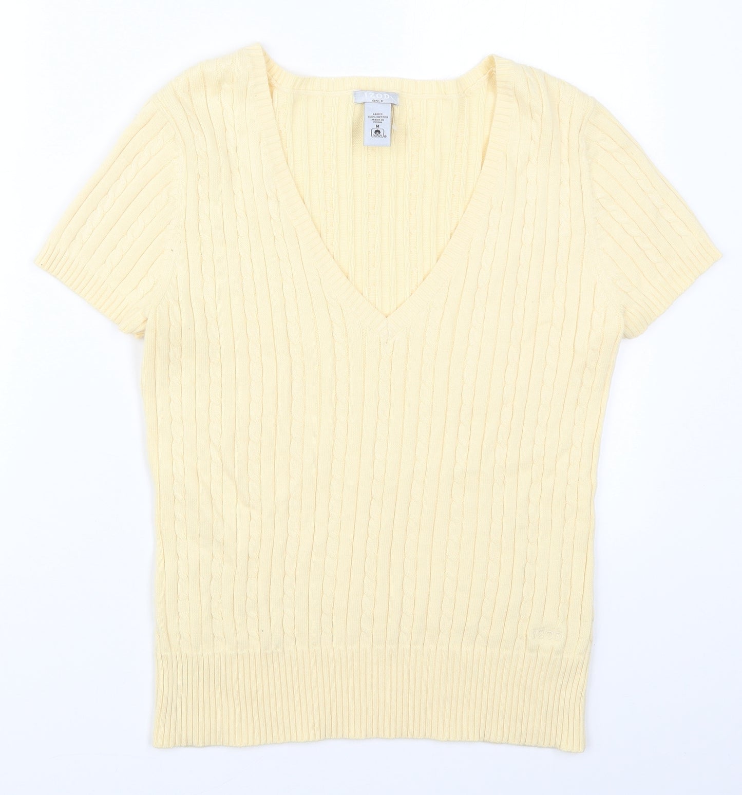 IZOD Womens Beige V-Neck  Cotton Pullover Jumper Size M