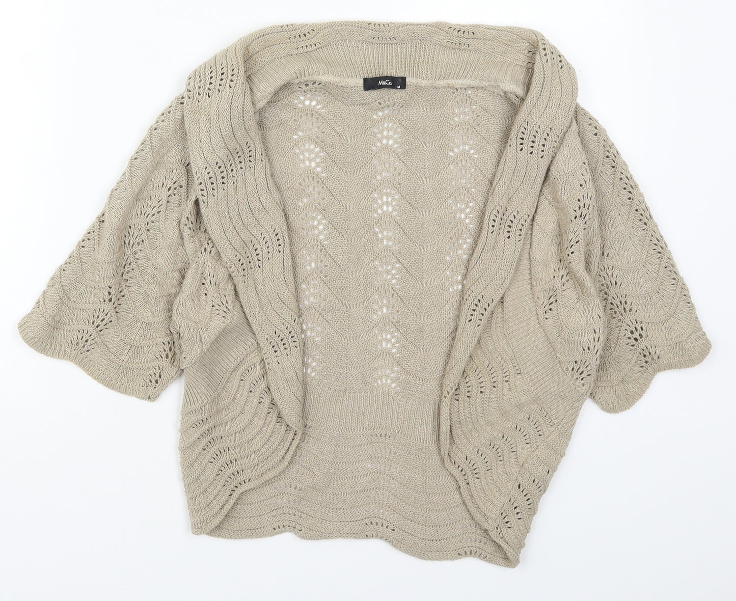 M&Co Womens Beige V-Neck  Cotton Cardigan Jumper Size M