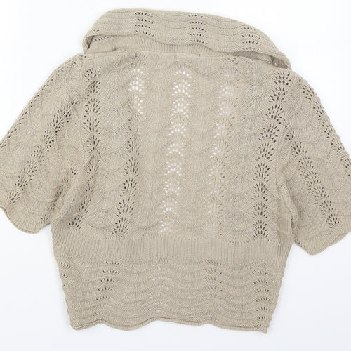 M&Co Womens Beige V-Neck  Cotton Cardigan Jumper Size M