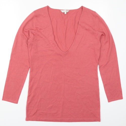 Lakeland Womens Pink V-Neck  Wool Pullover Jumper Size 10