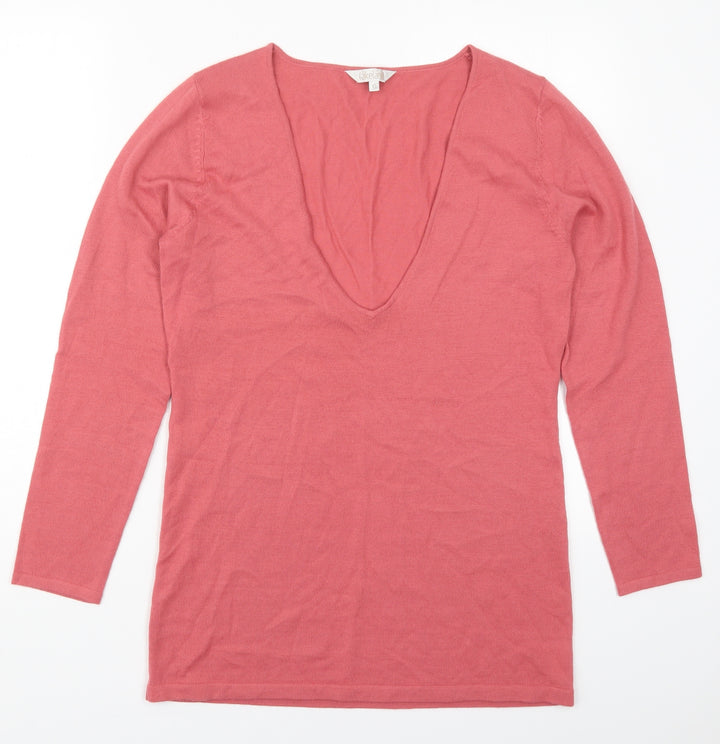 Lakeland Womens Pink V-Neck Wool Pullover Jumper Size 10