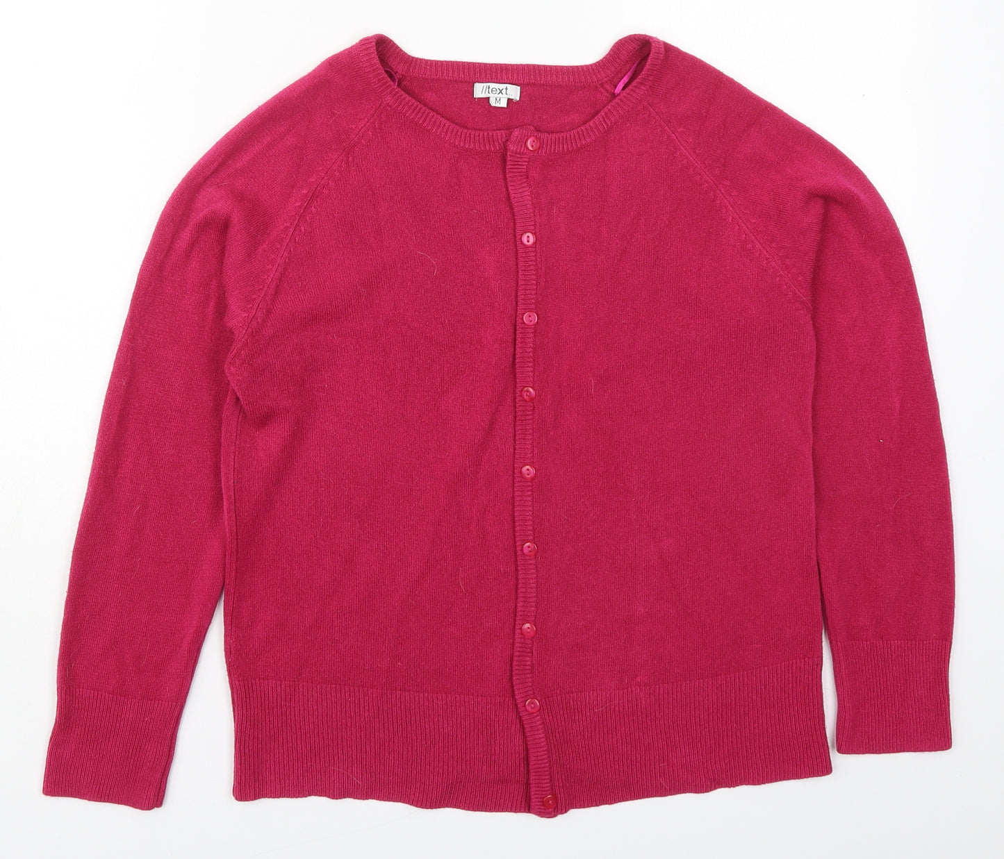Text Womens Pink Round Neck  Acrylic Cardigan Jumper Size M