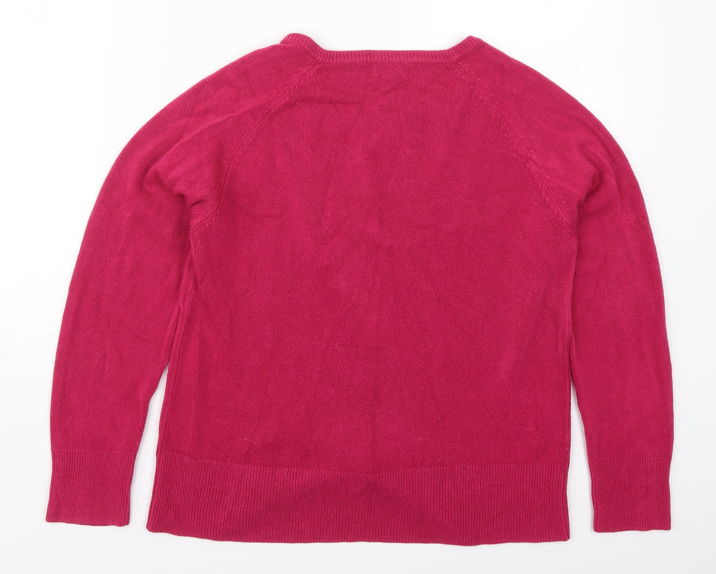 Text Womens Pink Round Neck  Acrylic Cardigan Jumper Size M