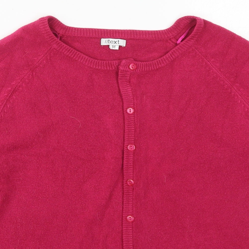 Text Womens Pink Round Neck  Acrylic Cardigan Jumper Size M