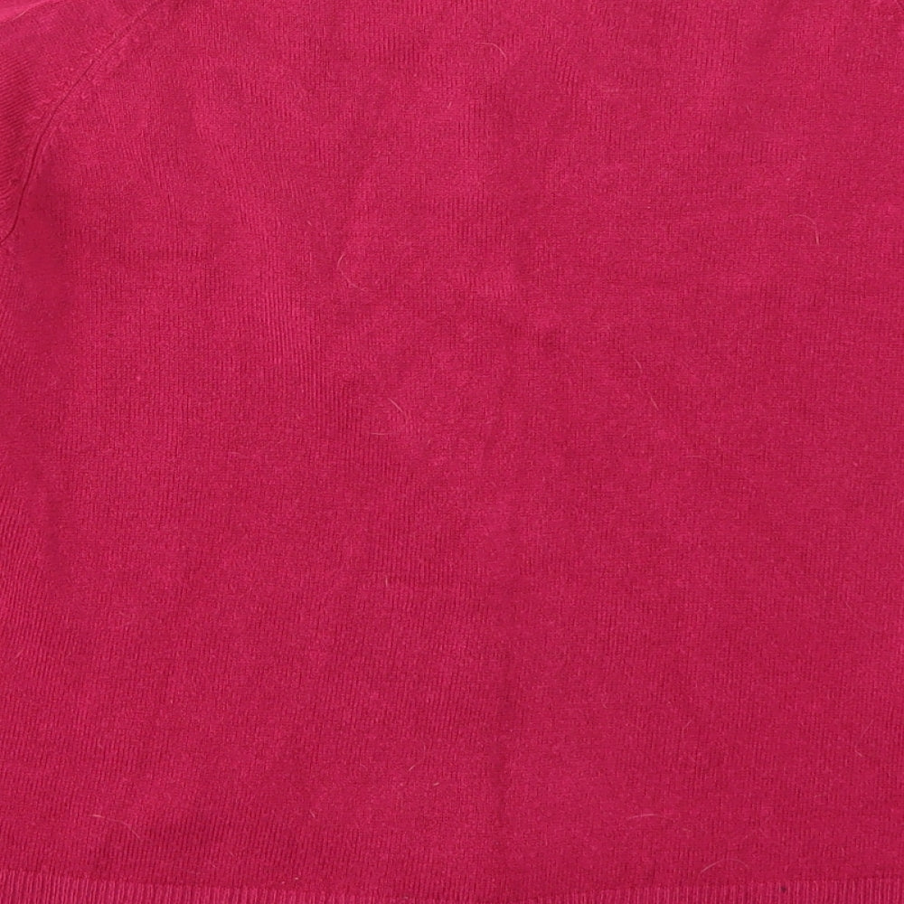 Text Womens Pink Round Neck  Acrylic Cardigan Jumper Size M