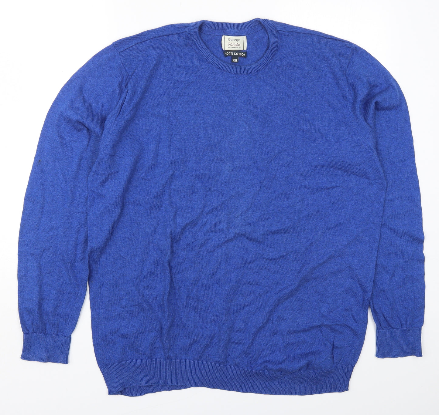 George Mens Blue Round Neck  Cotton Pullover Jumper Size 2XL