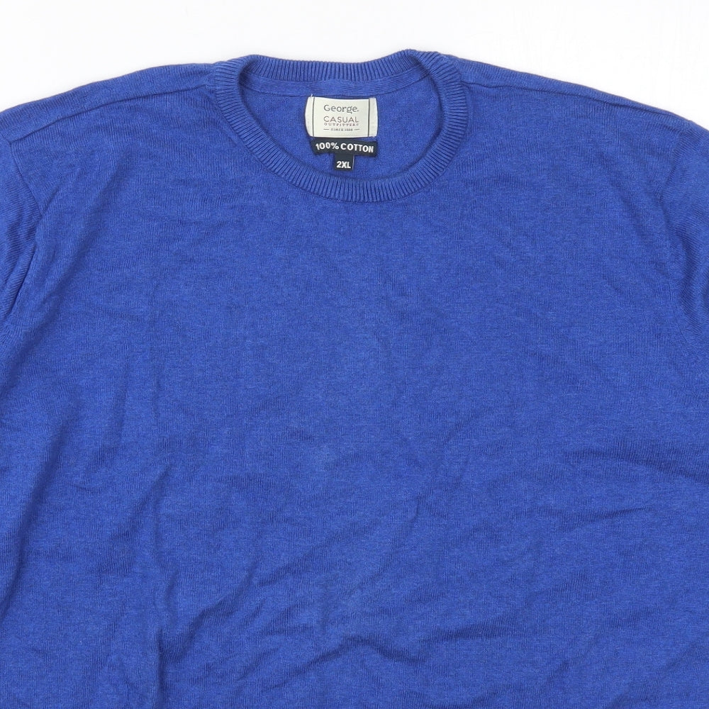 George Mens Blue Round Neck  Cotton Pullover Jumper Size 2XL