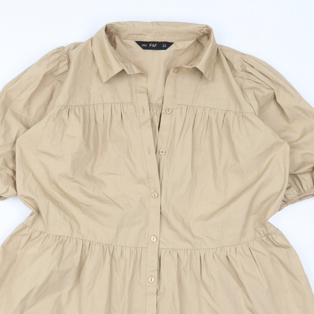 F&F Womens Beige  Cotton Trapeze & Swing  Size 12  Collared Button