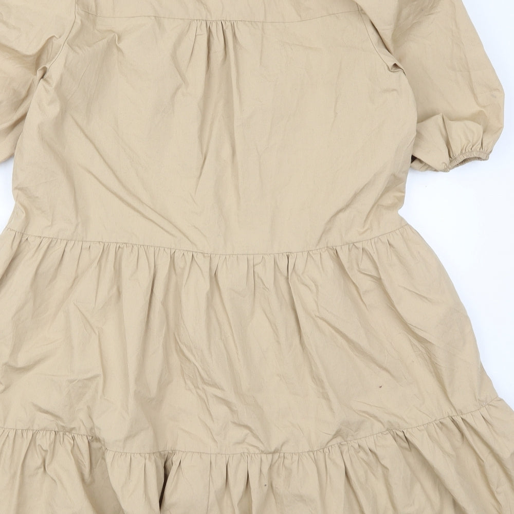 F&F Womens Beige  Cotton Trapeze & Swing  Size 12  Collared Button