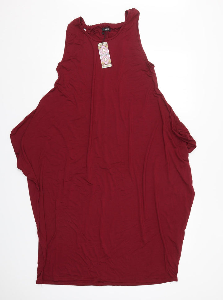Boohoo Womens Red Viscose Tank Dress Size M Round Neck Pullover