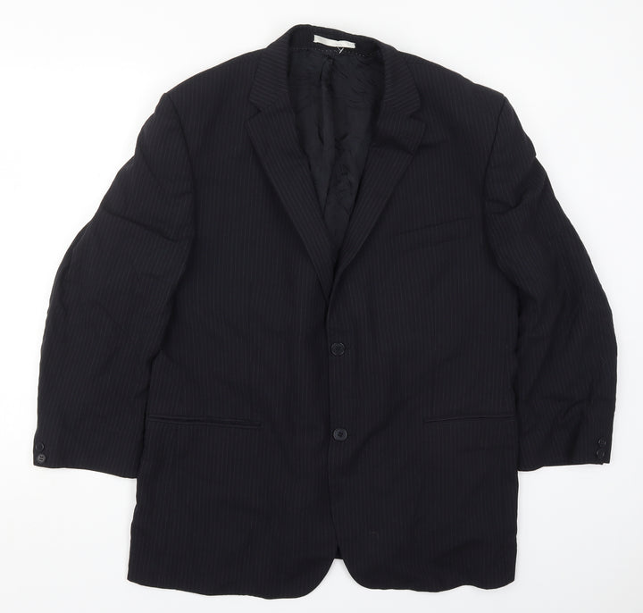 Burton Mens Blue Striped Wool Jacket Suit Jacket Size 46