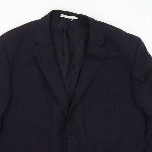 Burton Mens Blue Striped Wool Jacket Suit Jacket Size 46