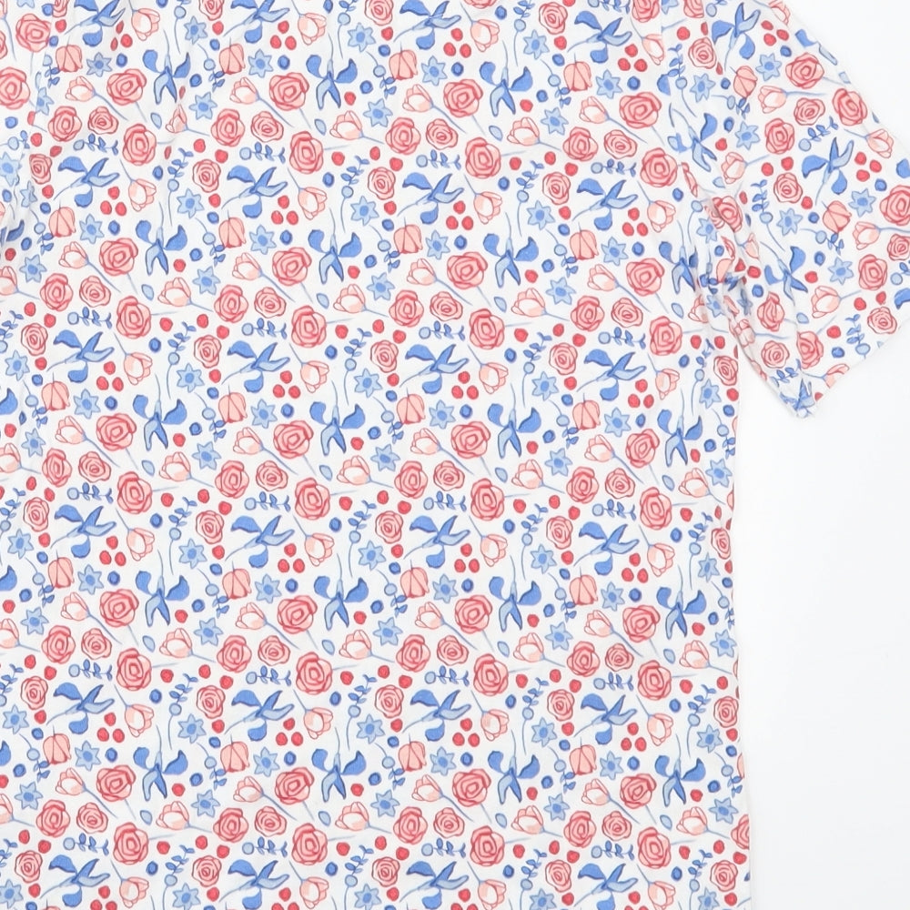 Marks and Spencer Womens Multicoloured Floral Cotton Basic T-Shirt Size 12 Round Neck