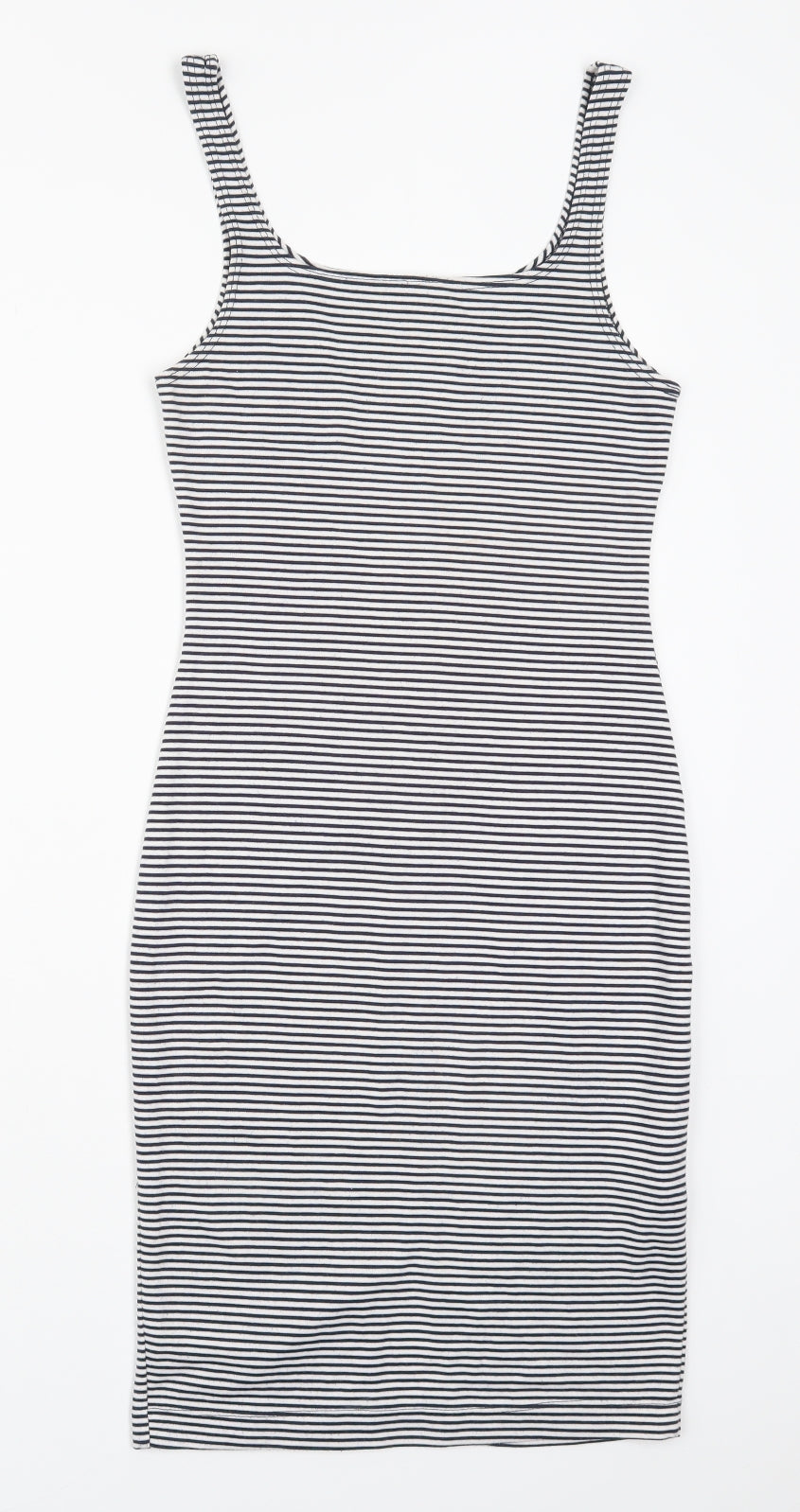 Zara Womens Black Striped Polyester Tank Dress  Size S  Scoop Neck Pullover - Black and White