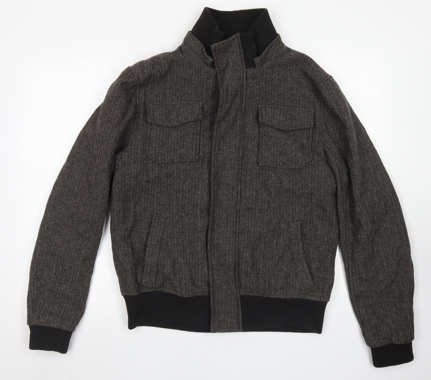 Cedarwood State Mens Grey Herringbone  Bomber Jacket Jacket Size M  Zip