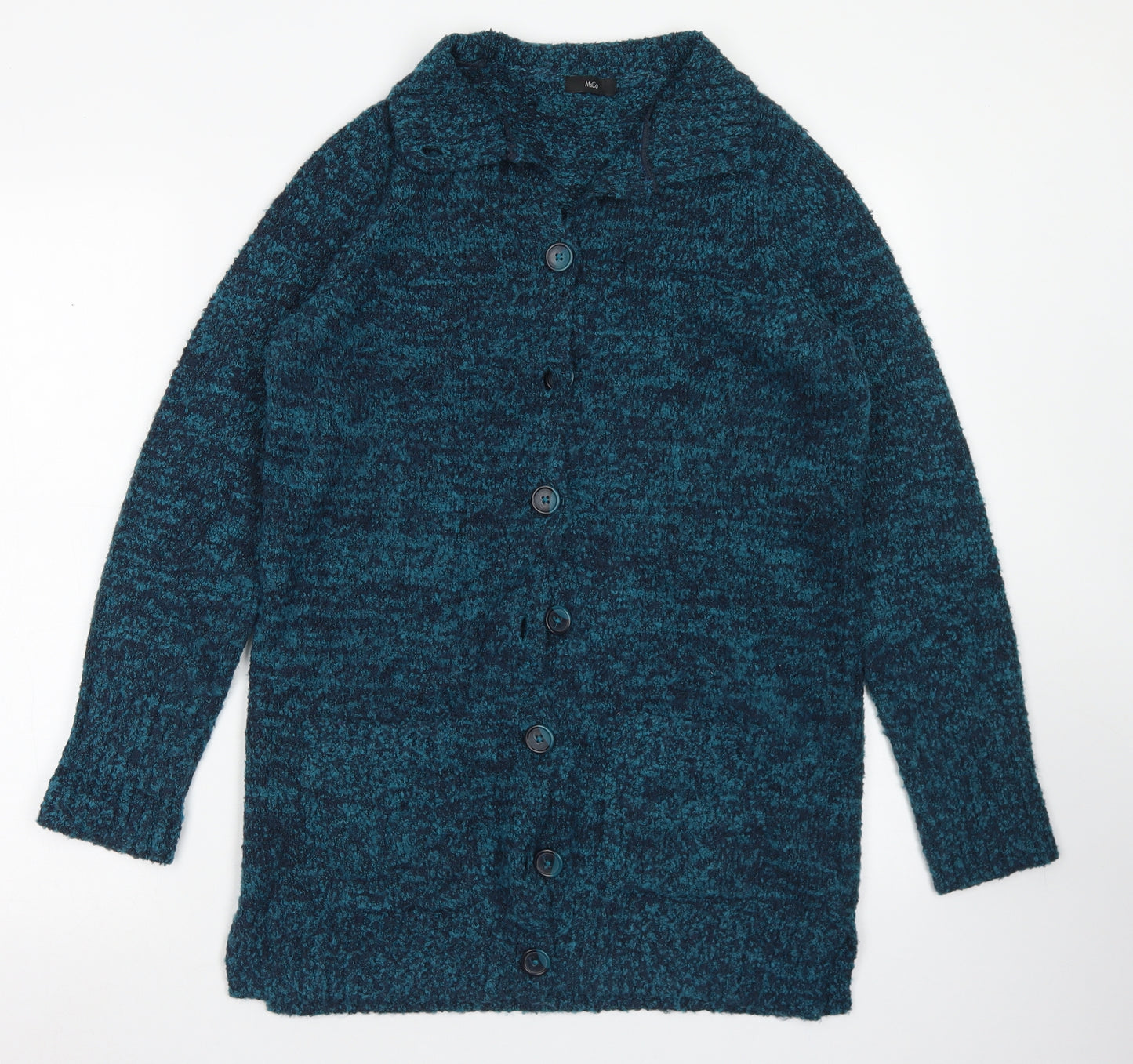 M&Co Womens Blue Collared  Acrylic Cardigan Jumper Size 12