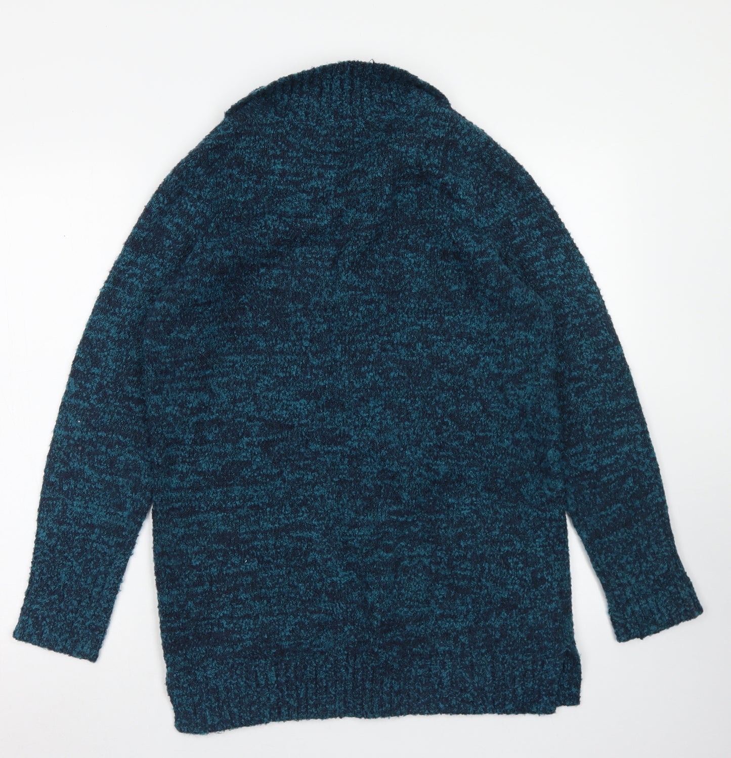 M&Co Womens Blue Collared  Acrylic Cardigan Jumper Size 12