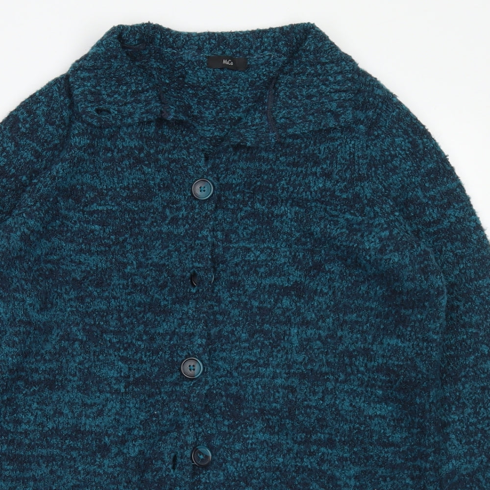 M&Co Womens Blue Collared  Acrylic Cardigan Jumper Size 12