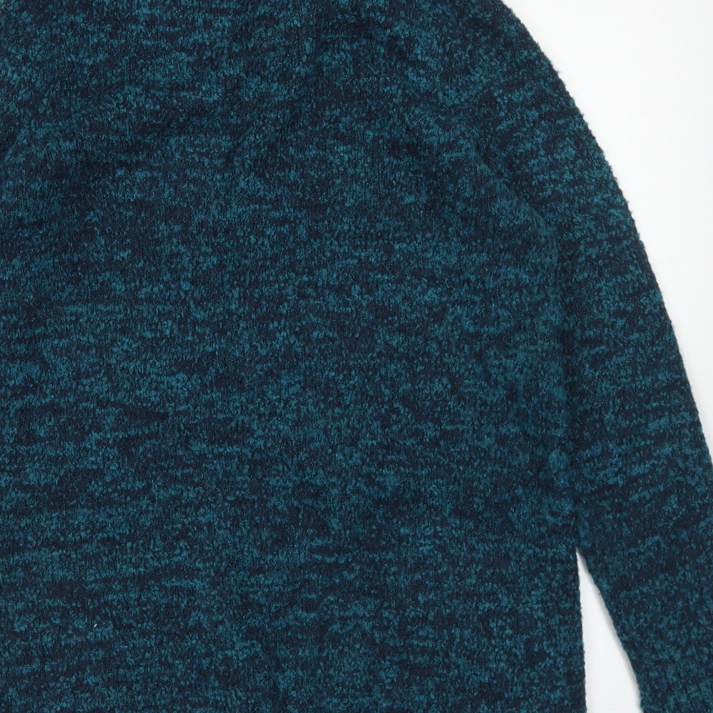 M&Co Womens Blue Collared  Acrylic Cardigan Jumper Size 12