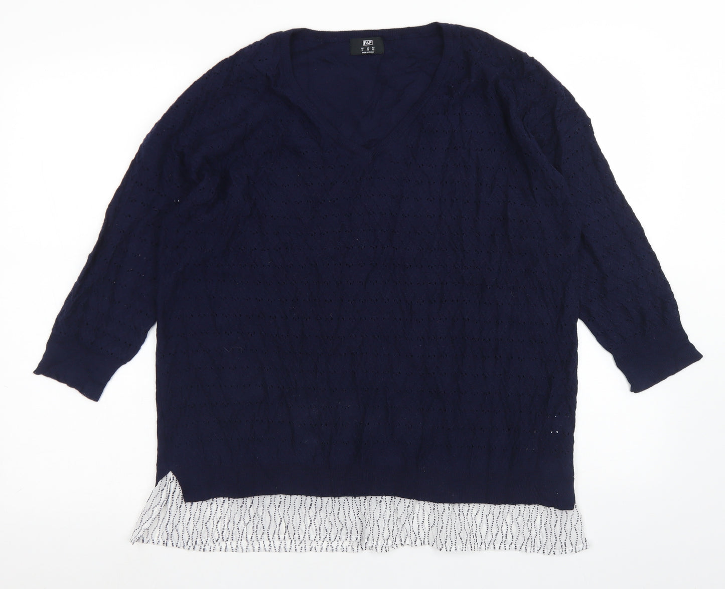 F&F Womens Blue V-Neck  Polyester Pullover Jumper Size 18