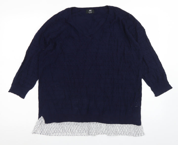 F&F Womens Blue V-Neck  Polyester Pullover Jumper Size 18
